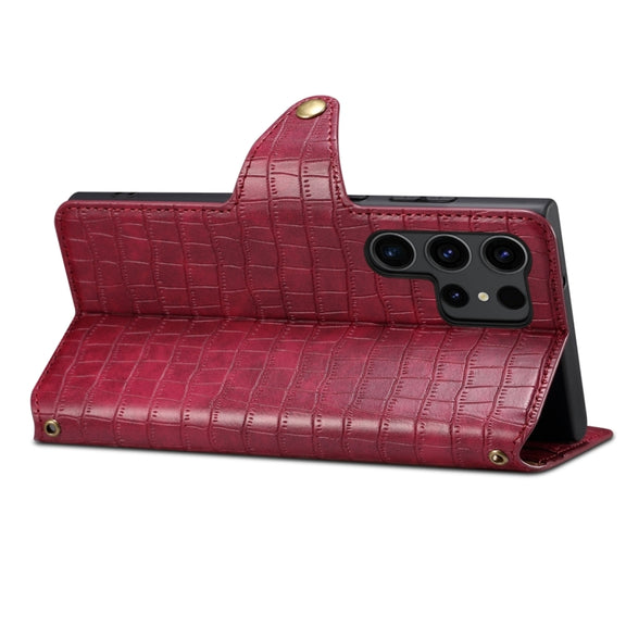 For Samsung Galaxy S24 Ultra 5G Denior Crocodile Texture Oil Edge Leather Phone Case(Rose Red)