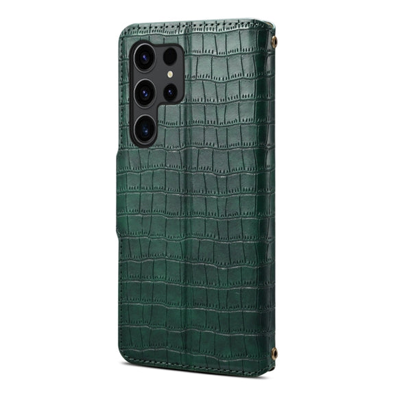 For Samsung Galaxy S24 Ultra 5G Denior Crocodile Texture Oil Edge Leather Phone Case(Green)