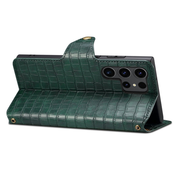 For Samsung Galaxy S24 Ultra 5G Denior Crocodile Texture Oil Edge Leather Phone Case(Green)