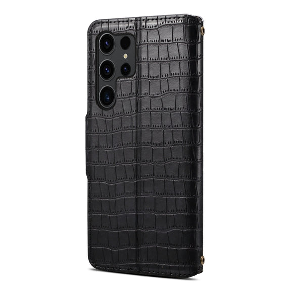 For Samsung Galaxy S24 Ultra 5G Denior Crocodile Texture Oil Edge Leather Phone Case(Black)