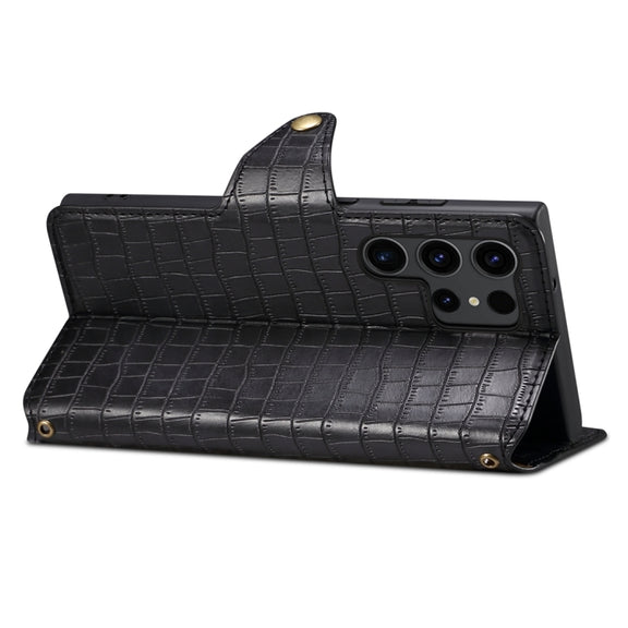 For Samsung Galaxy S24 Ultra 5G Denior Crocodile Texture Oil Edge Leather Phone Case(Black)