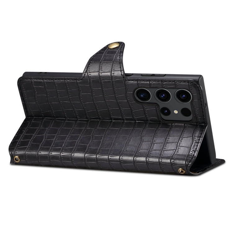 For Samsung Galaxy S24 Ultra 5G Denior Crocodile Texture Oil Edge Leather Phone Case(Black)