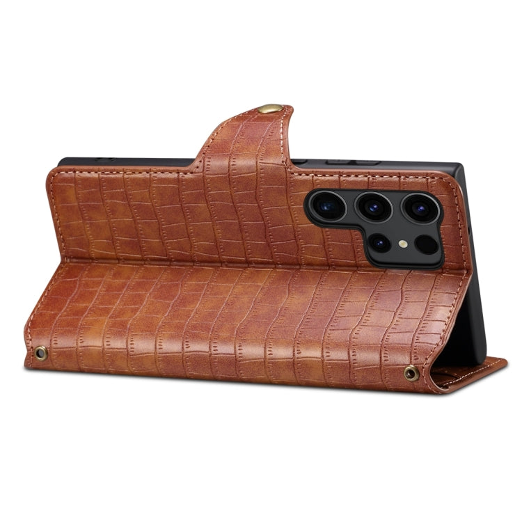 For Samsung Galaxy S24+ 5G Denior Crocodile Texture Oil Edge Leather Phone Case(Brown)