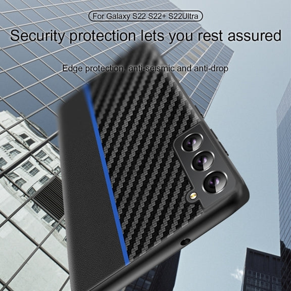 For Samsung Galaxy S25 5G Ultra-thin Carbon Fiber Texture Splicing Phone Case(Blue)