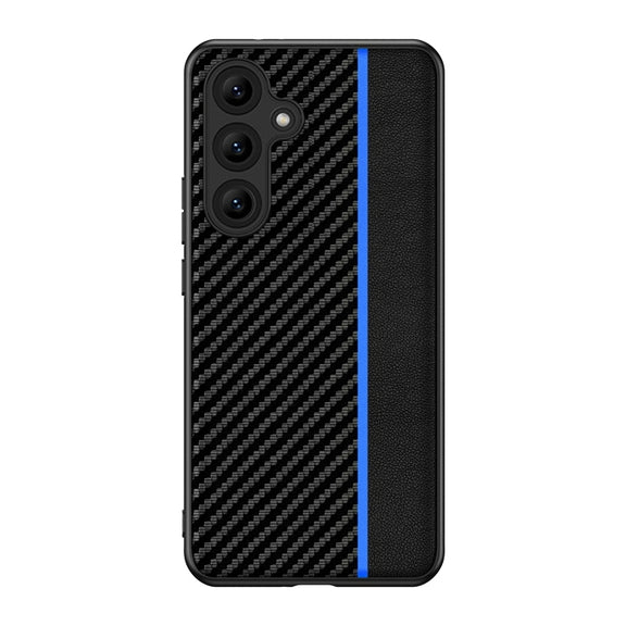 For Samsung Galaxy S25 5G Ultra-thin Carbon Fiber Texture Splicing Phone Case(Blue)