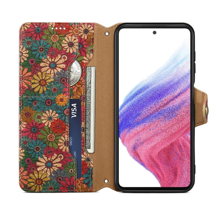 For Samsung Galaxy S24+ 5G Denior Flower Language Series Cork Fabric Oil Edge Leather Phone Case(Spring)