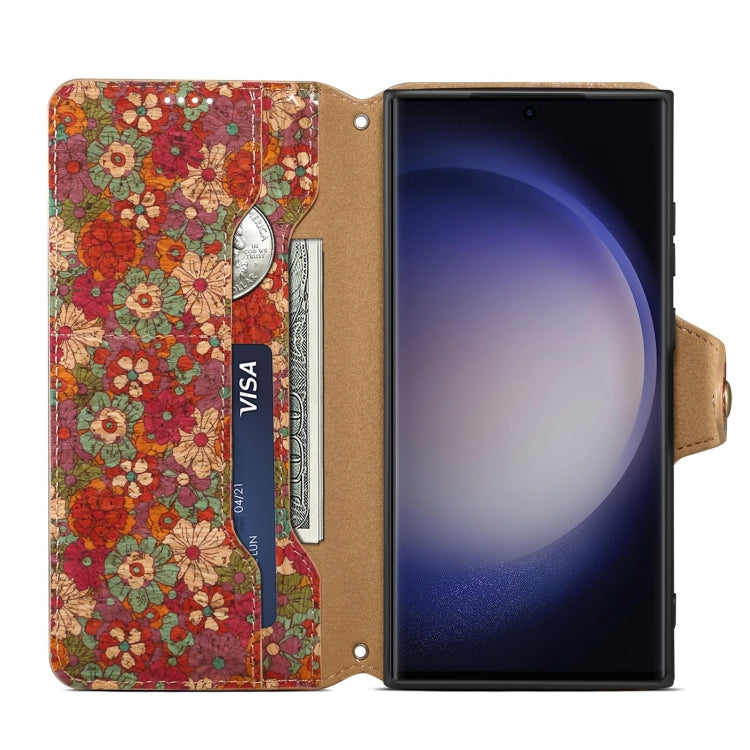 For Samsung Galaxy S24 Ultra 5G Denior Flower Language Series Cork Fabric Oil Edge Leather Phone Case(Summer)