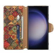 For Samsung Galaxy S24 Ultra 5G Denior Flower Language Series Cork Fabric Oil Edge Leather Phone Case(Autumn)
