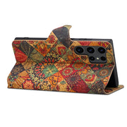 For Samsung Galaxy S24 Ultra 5G Denior Flower Language Series Cork Fabric Oil Edge Leather Phone Case(Autumn)