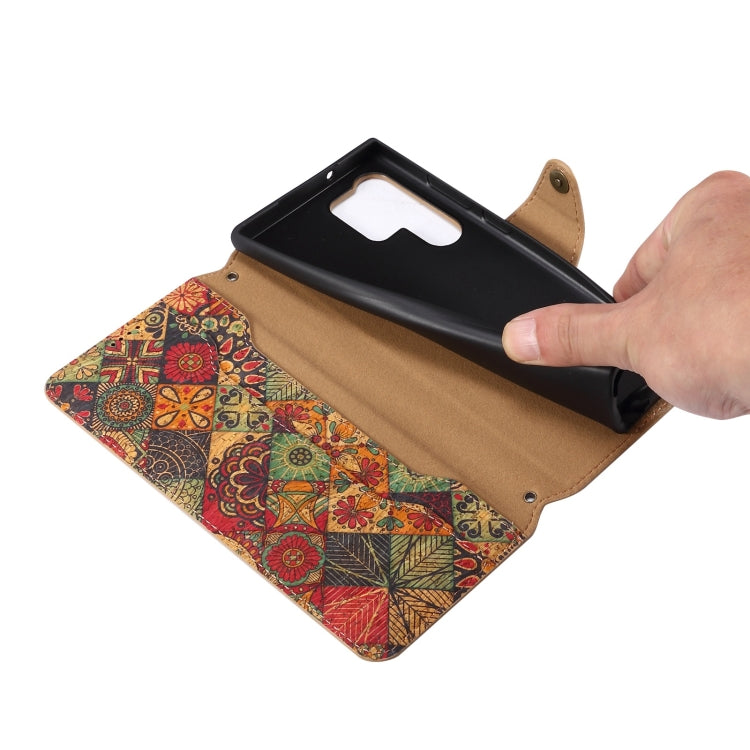 For Samsung Galaxy S24 Ultra 5G Denior Flower Language Series Cork Fabric Oil Edge Leather Phone Case(Autumn)