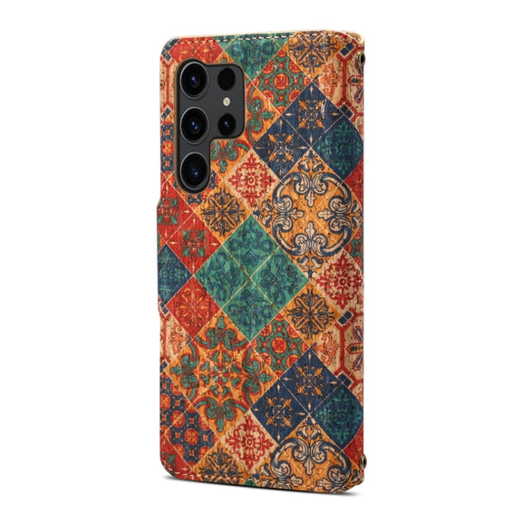 For Samsung Galaxy S24 Ultra 5G Denior Flower Language Series Cork Fabric Oil Edge Leather Phone Case(Winter)