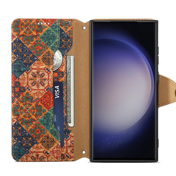 For Samsung Galaxy S24 Ultra 5G Denior Flower Language Series Cork Fabric Oil Edge Leather Phone Case(Winter)