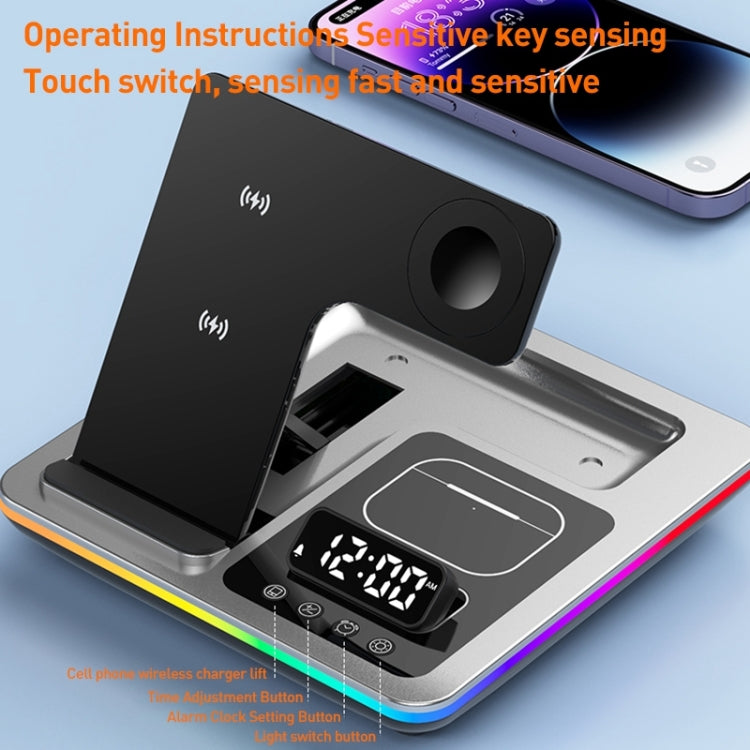 A93 15W 5 in 1 Multifunctional Foldable Wireless Charger Desktop Phone Stand(Silver)