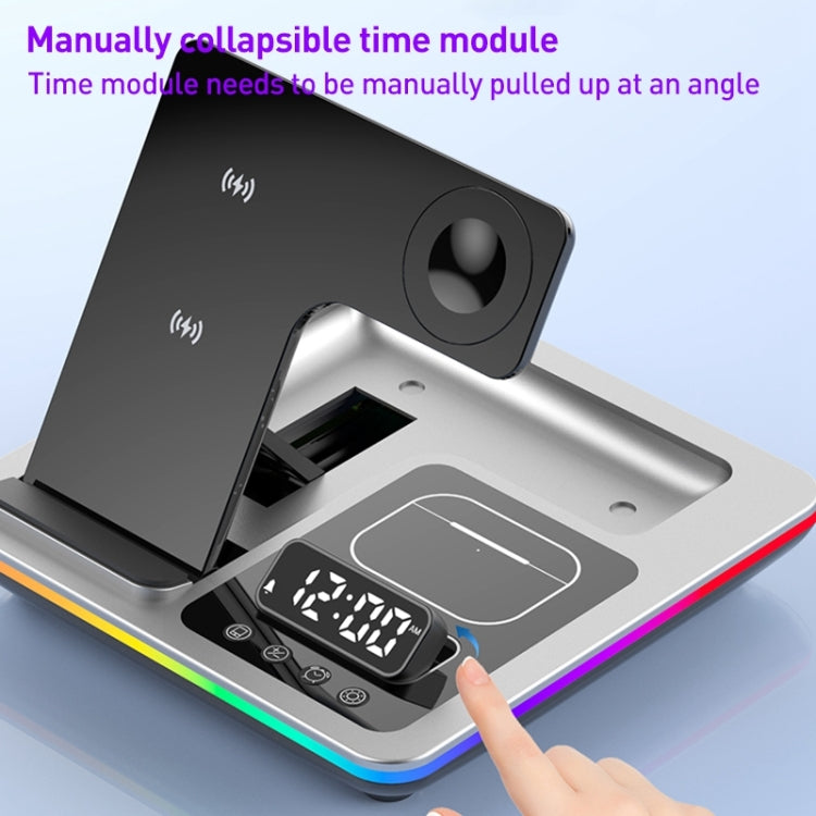 A93 15W 5 in 1 Multifunctional Foldable Wireless Charger Desktop Phone Stand(Silver)