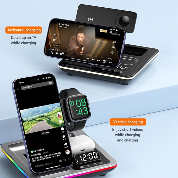 A93 15W 5 in 1 Multifunctional Foldable Wireless Charger Desktop Phone Stand(Silver)