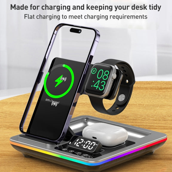 A93 15W 5 in 1 Multifunctional Foldable Wireless Charger Desktop Phone Stand(Silver)