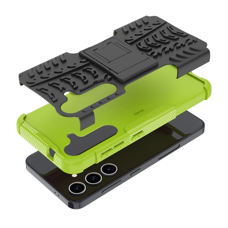 For Samsung Galaxy S24 5G Tire Texture TPU + PC Phone Case with Holder(Green) - Galaxy S24 5G Cases by PMC TechLife | Online Shopping South Africa | PMC TechLife