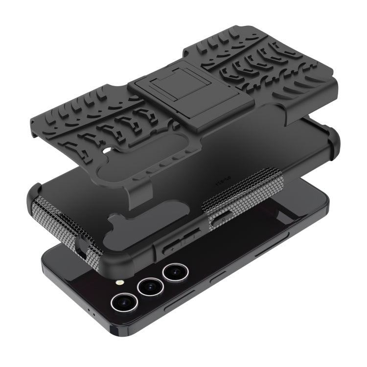 For Samsung Galaxy S24 5G Tire Texture TPU + PC Phone Case with Holder(Black) - Galaxy S24 5G Cases by PMC TechLife | Online Shopping South Africa | PMC TechLife