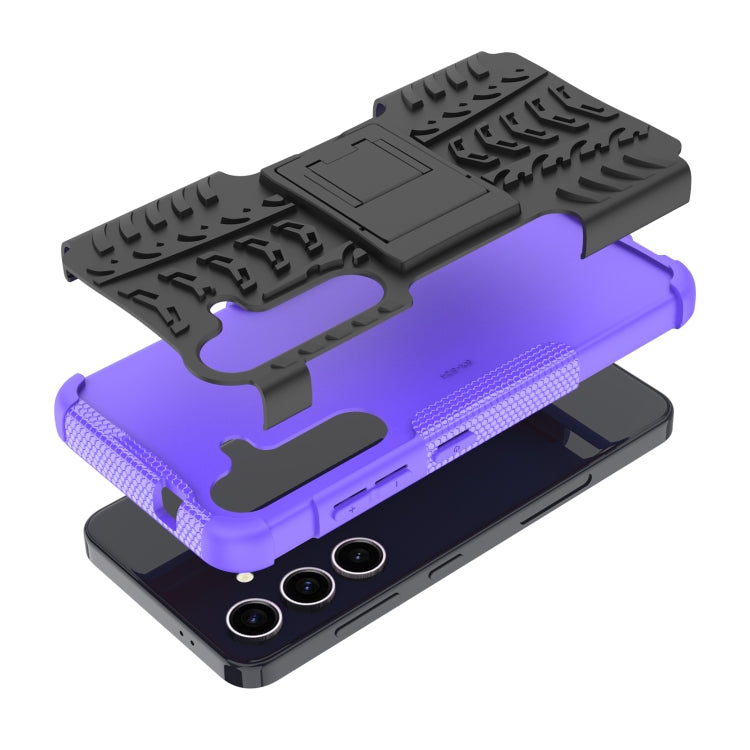 For Samsung Galaxy S24 5G Tire Texture TPU + PC Phone Case with Holder(Purple) - Galaxy S24 5G Cases by PMC TechLife | Online Shopping South Africa | PMC TechLife