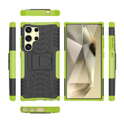 For Samsung Galaxy S24 Ultra 5G Tire Texture TPU + PC Phone Case with Holder(Green)