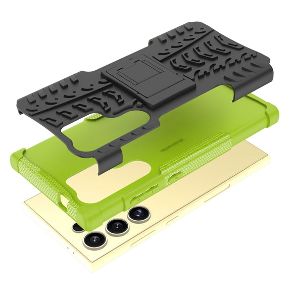 For Samsung Galaxy S24 Ultra 5G Tire Texture TPU + PC Phone Case with Holder(Green)