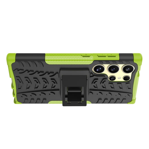 For Samsung Galaxy S24 Ultra 5G Tire Texture TPU + PC Phone Case with Holder(Green)