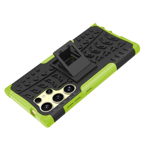 For Samsung Galaxy S24 Ultra 5G Tire Texture TPU + PC Phone Case with Holder(Green)