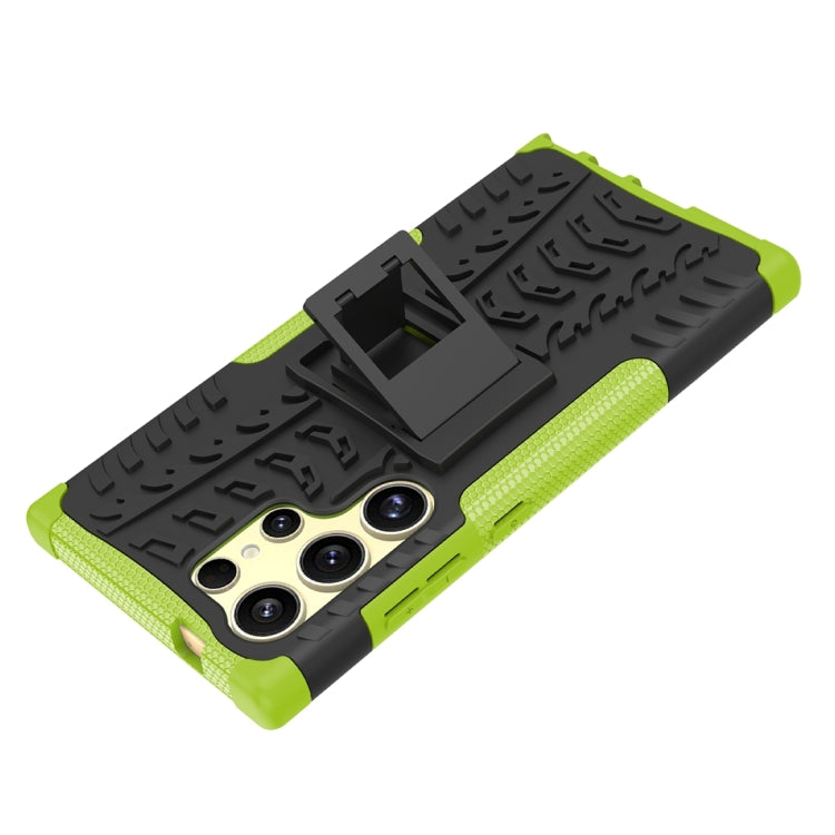 For Samsung Galaxy S24 Ultra 5G Tire Texture TPU + PC Phone Case with Holder(Green)