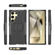 For Samsung Galaxy S24 Ultra 5G Tire Texture TPU + PC Phone Case with Holder(Black)
