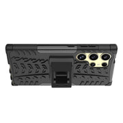 For Samsung Galaxy S24 Ultra 5G Tire Texture TPU + PC Phone Case with Holder(Black)