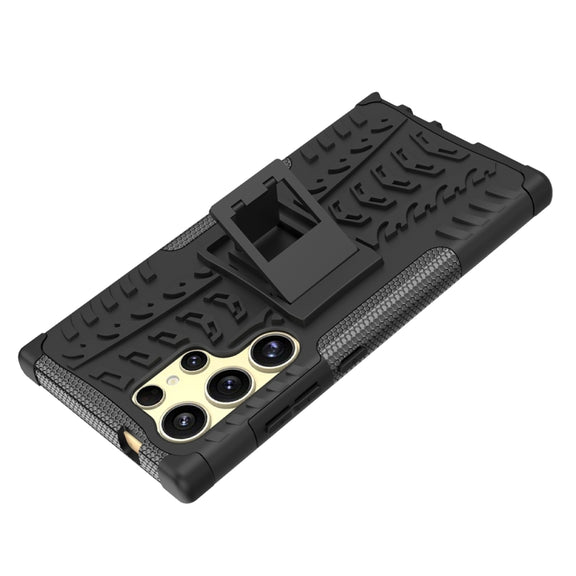 For Samsung Galaxy S24 Ultra 5G Tire Texture TPU + PC Phone Case with Holder(Black)