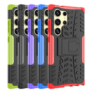 For Samsung Galaxy S24 Ultra 5G Tire Texture TPU + PC Phone Case with Holder(Black)