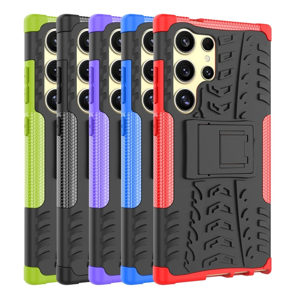 For Samsung Galaxy S24 Ultra 5G Tire Texture TPU + PC Phone Case with Holder(Black)