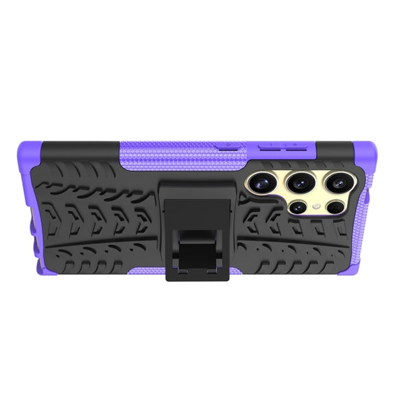 For Samsung Galaxy S24 Ultra 5G Tire Texture TPU + PC Phone Case with Holder(Purple)