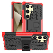For Samsung Galaxy S24 Ultra 5G Tire Texture TPU + PC Phone Case with Holder(Red)