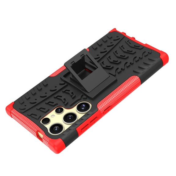 For Samsung Galaxy S24 Ultra 5G Tire Texture TPU + PC Phone Case with Holder(Red)