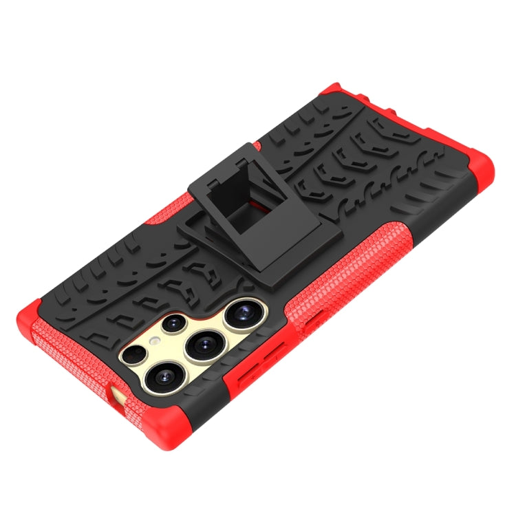 For Samsung Galaxy S24 Ultra 5G Tire Texture TPU + PC Phone Case with Holder(Red)