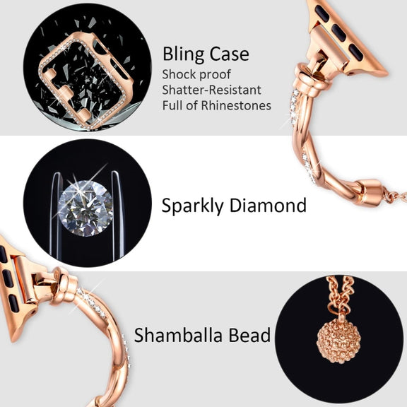 For Apple Watch Series 4 44mm Twist Bracelet Diamond Metal Watch Band(Rose Gold)