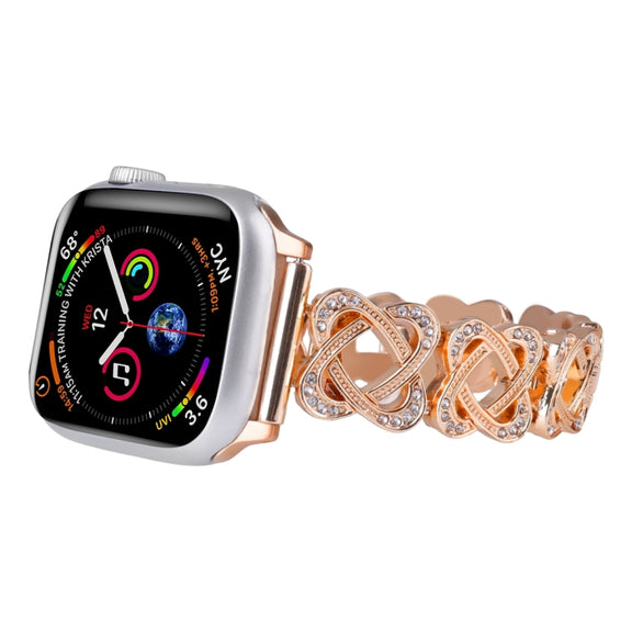 For Apple Watch Series 8 41mm Hearts Crossed Diamond Metal Watch Band(Rose Gold)