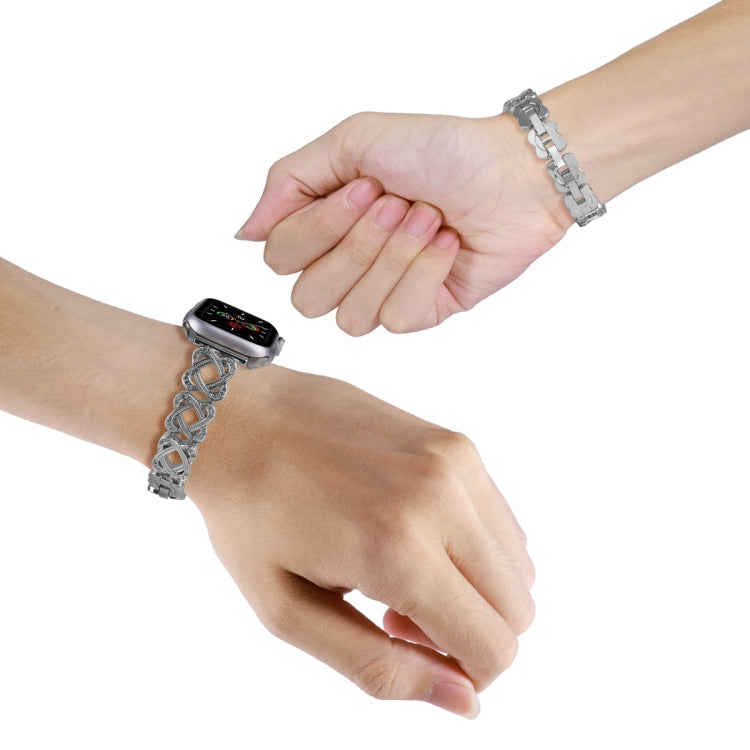 For Apple Watch Series 8 41mm Hearts Crossed Diamond Metal Watch Band(Silver)