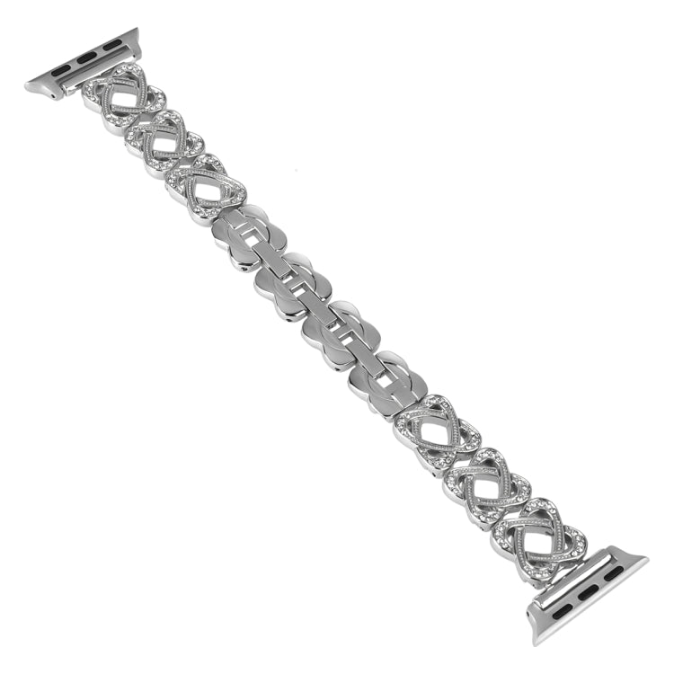 For Apple Watch Series 8 45mm Hearts Crossed Diamond Metal Watch Band(Silver) - Watch Bands by PMC TechLife | Online Shopping South Africa | PMC TechLife | Buy Now Pay Later Mobicred