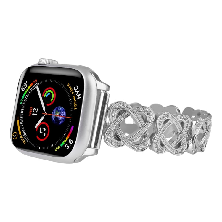 For Apple Watch Series 4 40mm Hearts Crossed Diamond Metal Watch Band(Silver) - Watch Bands by PMC TechLife | Online Shopping South Africa | PMC TechLife | Buy Now Pay Later Mobicred