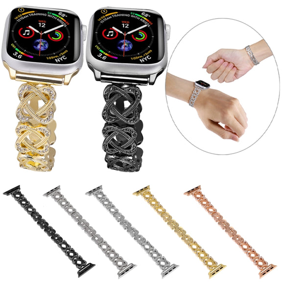 For Apple Watch Series 4 40mm Hearts Crossed Diamond Metal Watch Band(Gold)