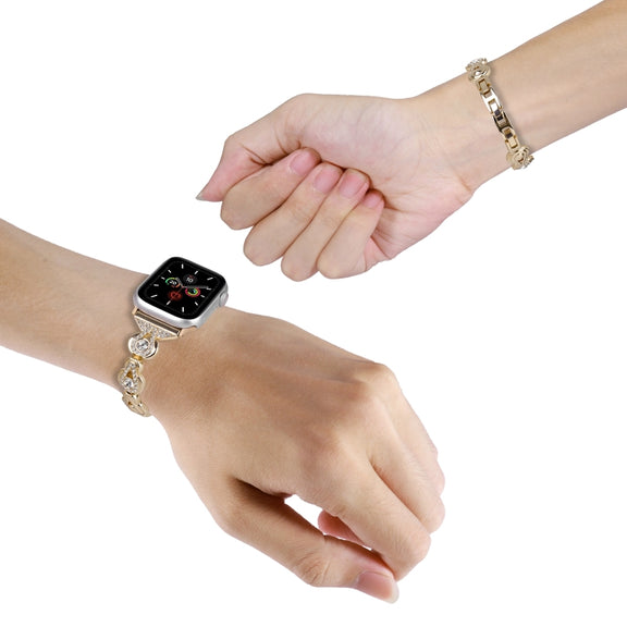 For Apple Watch Series 8 41mm Gourd Diamond Metal Watch Band(Gold)