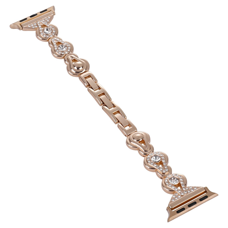 For Apple Watch Series 8 41mm Gourd Diamond Metal Watch Band(Rose Gold)