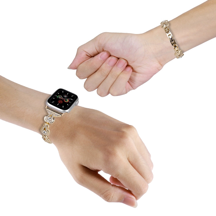 For Apple Watch Series 4 44mm Gourd Diamond Metal Watch Band(Gold)