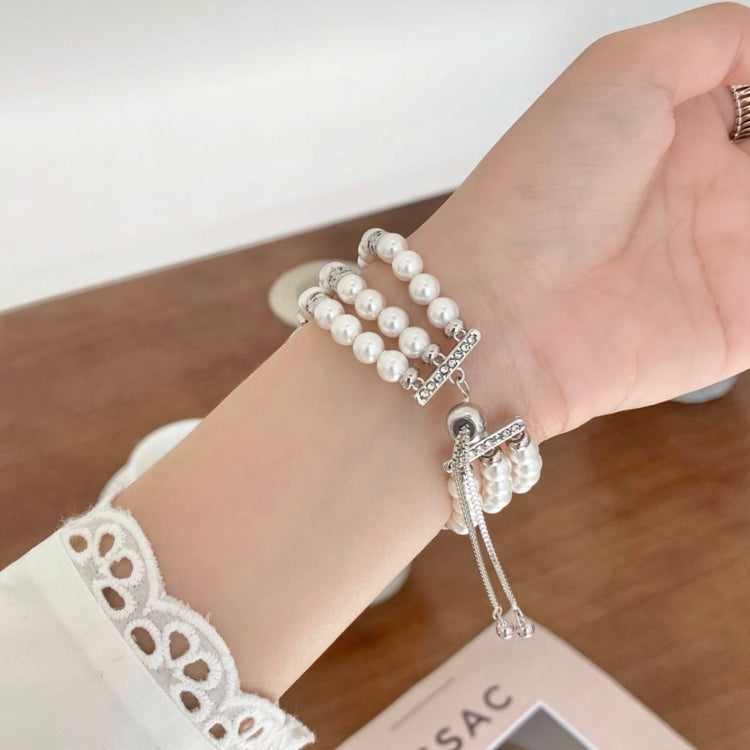 For Apple Watch Series 4 44mm Beaded Pearl Retractable Chain Watch Band(White) - Watch Bands by PMC TechLife | Online Shopping South Africa | PMC TechLife