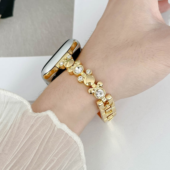 For Apple Watch Ultra 2 49mm Metal Diamond Bear Chain Watch Band(Gold)