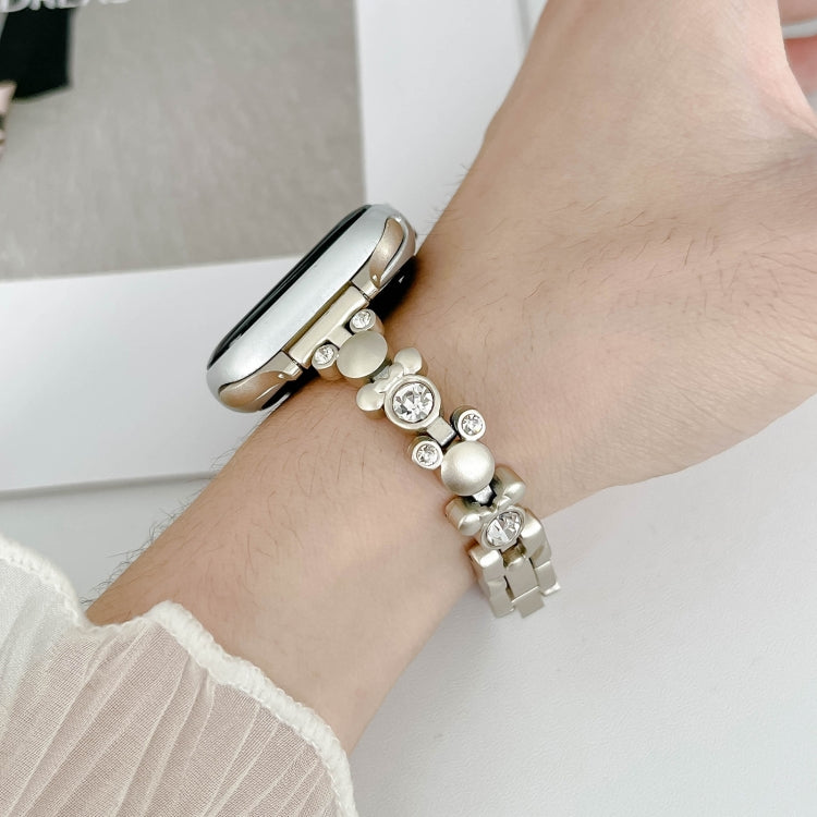 For Apple Watch SE 2022 44mm Metal Diamond Bear Chain Watch Band(Starlight)