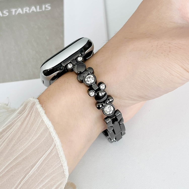 For Apple Watch Series 4 44mm Metal Diamond Bear Chain Watch Band(Black)